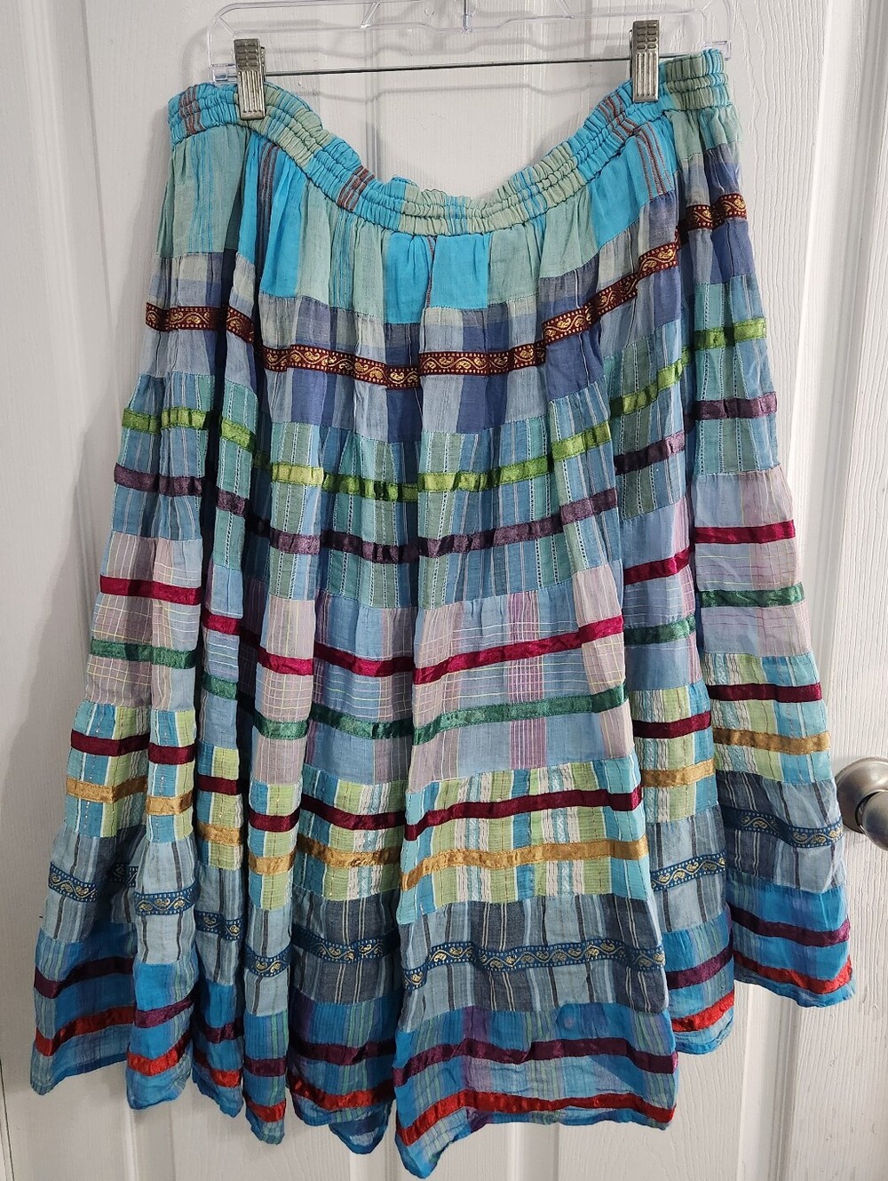 Vintage pull on patchwork cotton skirt boho hippie colorful festival OS - Picture 7 of 8